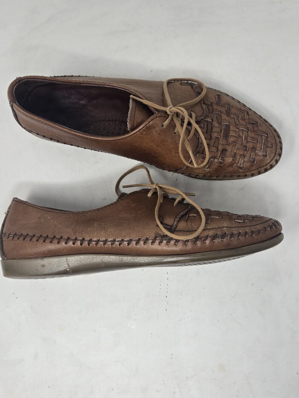 DEXTER Brown Woven Leather Lace Up Huaraches Loafer Shoes Women's Size 7 1/2M